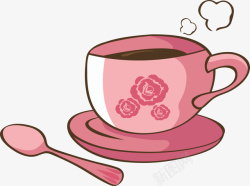 一个粉色茶杯与勺子矢量图素材