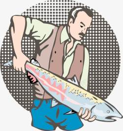 观察自己捕到的大鱼的渔民素材