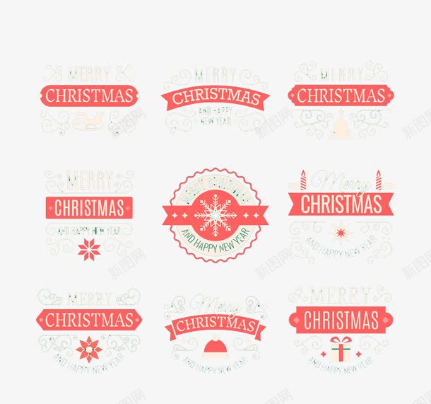 9款圣诞快乐标签png免抠素材_88icon https://88icon.com 9款 圣诞快乐 标签 红色