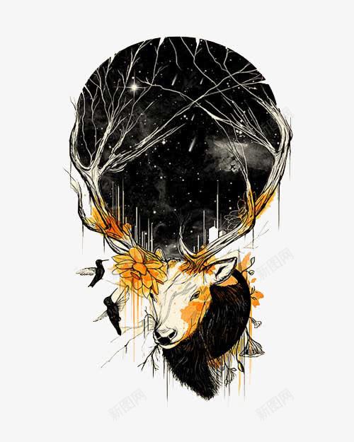 黑色星空羚羊插画png免抠素材_88icon https://88icon.com 插画 星空 羚羊 黑色