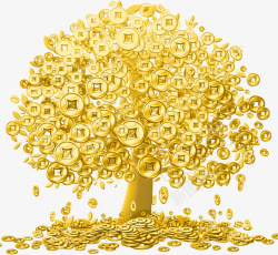挂满金币的树摇钱树金币铜钱高清图片