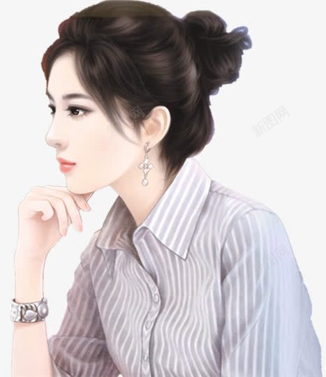 手绘竖条衬衫美女png免抠素材_88icon https://88icon.com 手绘 竖条 美女 衬衫