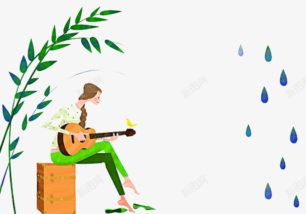 弹琴的小女孩图png免抠素材_88icon https://88icon.com 凳子 可爱 夏天 女孩 小提琴 树叶 雨水 音乐