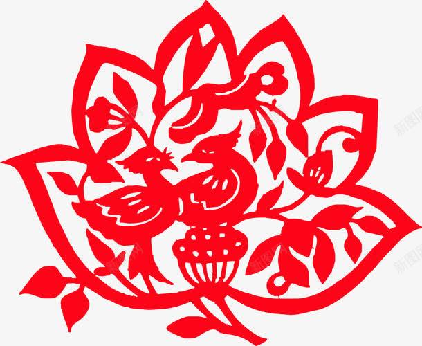 中国风鸳鸯窗花剪纸png免抠素材_88icon https://88icon.com 中国风 剪纸 窗花 红色剪纸 鸳鸯