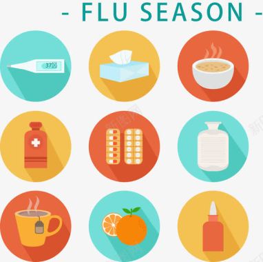 9款圆形流感季节图标图标