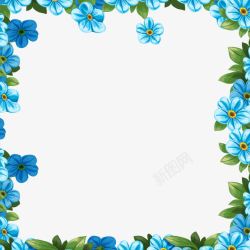 蓝色唯美花纹边框素材