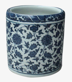 青花缠枝莲笔筒素材