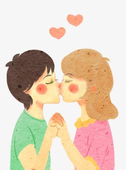 手绘插画相爱的情侣亲吻插图素材