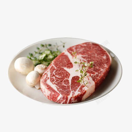 新鲜牛排肉png免抠素材_88icon https://88icon.com 产品实物 碟子 配料 香菇 鲜肉