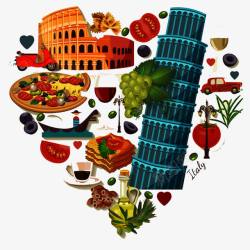 意大利美食建筑组成的爱心元素素材