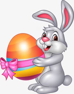 灰色卡通兔子鸡蛋装饰图案素材