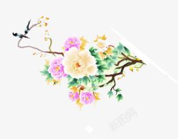 中秋节手绘花朵树叶包装素材