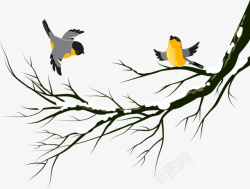 黑色简约树枝小鸟装饰图案素材