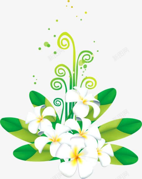 绿色树叶花朵白色png免抠素材_88icon https://88icon.com 树叶 白色 绿色 花朵