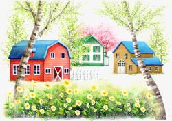 彩色房屋和花朵素材