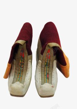 藏族镶缎面翘尖氆氇靴素材