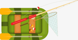 抽象绿色小船鱼竿网图案矢量图素材