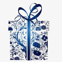 蓝色丝带礼物盒元素素材