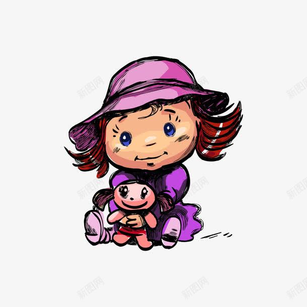 戴紫色帽子的小姑娘png免抠素材_88icon https://88icon.com 卡通 可爱 小孩子 紫色
