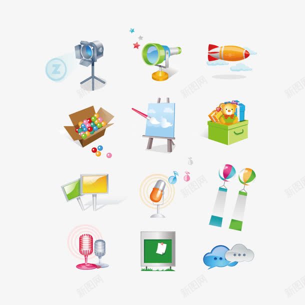 学习用品和摄像器材矢量图ai免抠素材_88icon https://88icon.com 摄影机 画板 画笔 箱子 矢量图