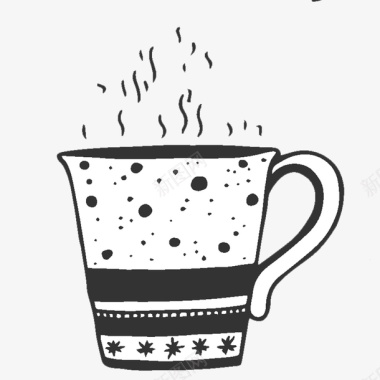手绘黑色线条一杯热茶图标图标