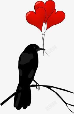 小鸟和红色心形气球素材