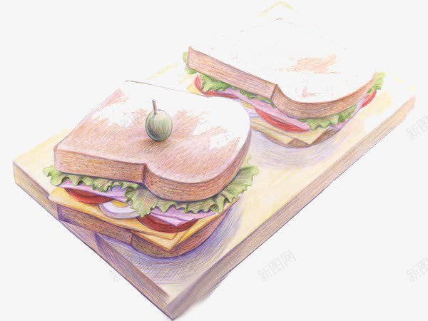 手绘三明治png免抠素材_88icon https://88icon.com 三明治 手绘 早餐 食物