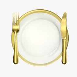 金边的盘子餐盘刀叉高清图片