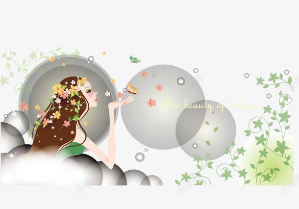 吹风的美女png免抠素材_88icon https://88icon.com 吹风的美女 插画 清新 矢量素材 绿色 风吹效果