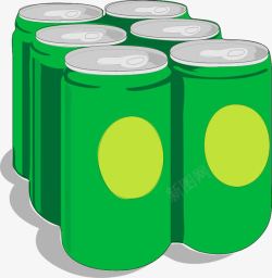 六瓶绿色瓶子的卡通饮料素材