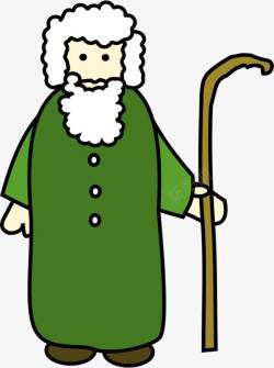 绿色衣服主拐杖的白胡子老爷爷素材