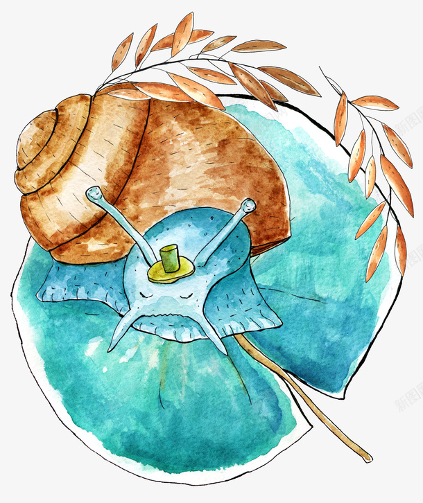 树叶上的蜗牛png免抠素材_88icon https://88icon.com PNG图形 PNG装饰 手绘 树叶 蜗牛 装饰