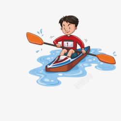卡通男孩划船运动素材