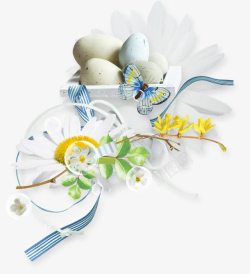 鸟蛋蝴蝶白色黄色花朵素材