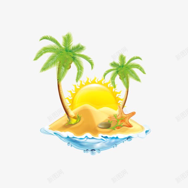 沙滩上的椰子树png免抠素材_88icon https://88icon.com 卡通 卡通椰子树 太阳 椰子树 沙滩