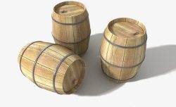 三个木制酒桶素材