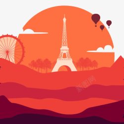 扁平化红色巴黎铁塔背景素材