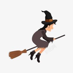 卡通骑着魔法扫帚的女巫素材