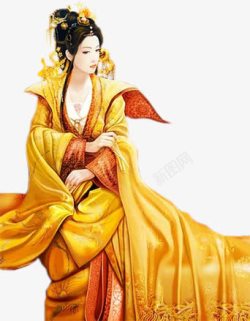 黄衣盛装女子手绘古风素材