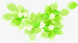 绿色卡通唯美树叶手绘白色花朵素材