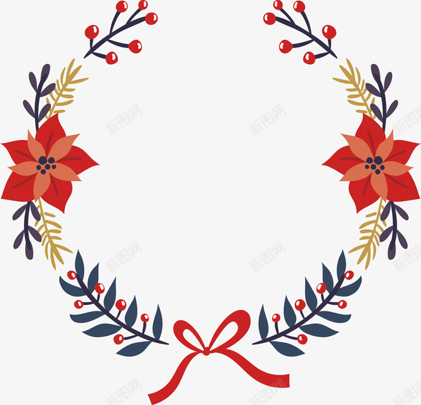 红色花朵圣诞花环矢量图ai免抠素材_88icon https://88icon.com merryChristma merryChristmas 圣诞快乐 圣诞标题框 圣诞节 圣诞花环 矢量png 矢量图