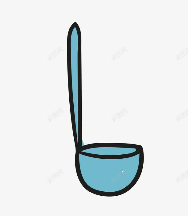 蓝色卡通线条手绘家用厨具png免抠素材_88icon https://88icon.com 厨具勺子 矢量勺子 蓝色汤勺