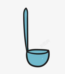 蓝色汤勺蓝色卡通线条手绘家用厨具高清图片