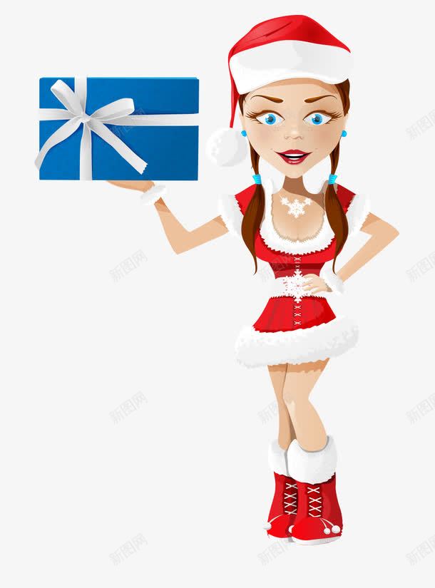 卡通手绘圣诞美女托礼物盒png免抠素材_88icon https://88icon.com 卡通的人物 圣诞的美女 手绘的美女 托礼物盒的美女