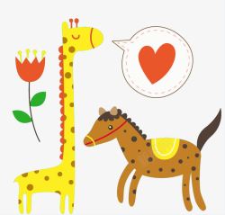 卡通长颈鹿和斑点马素材