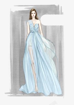 手绘创意淡蓝色裙子服装插画素材