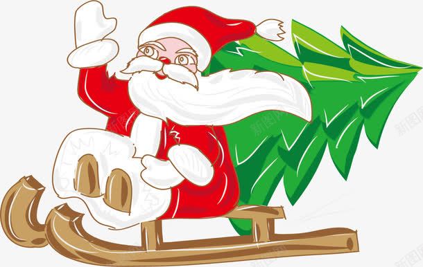 圣诞节可爱圣诞老人png免抠素材_88icon https://88icon.com 可爱圣诞老人 圣诞节 开心 挥手 绿色圣诞树 黄色雪橇