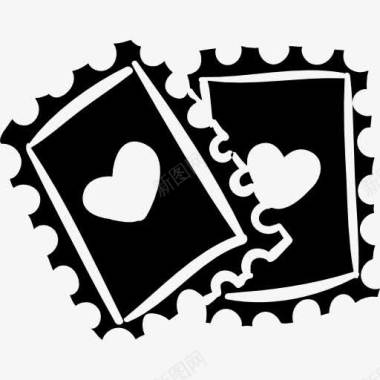 浪漫的情人节贺卡邮票的心图标图标