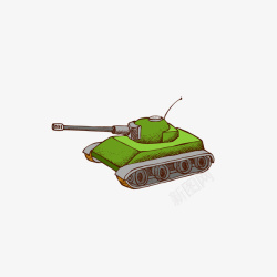 手绘卡通绿色坦克矢量图素材