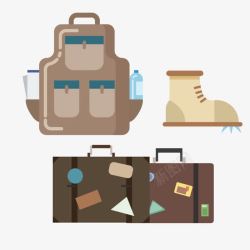 书包旅行箱和登山鞋素材